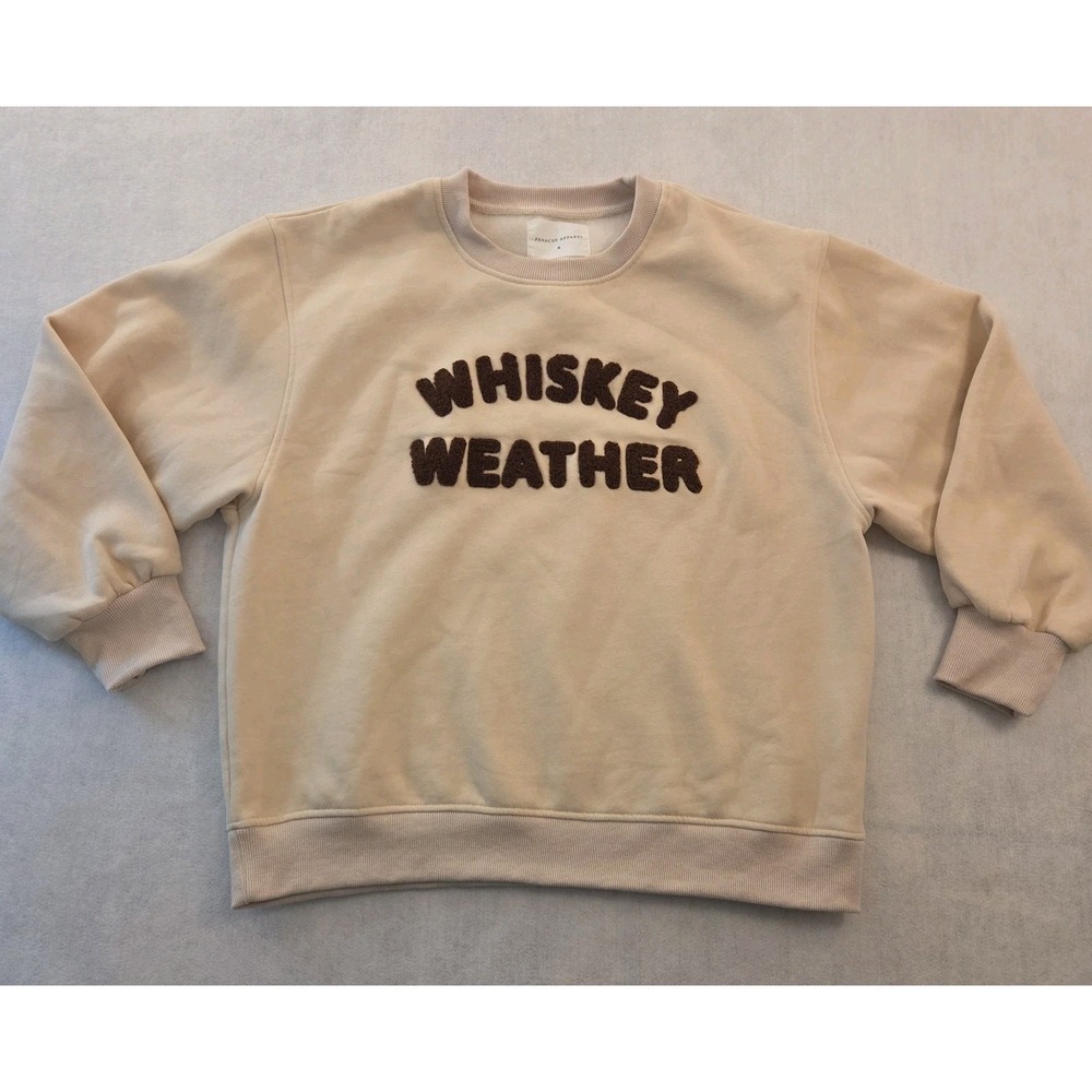 Panache Apparel Whiskey Weather Sweatshirt Tan Fuzzy Letters Cozy Medium